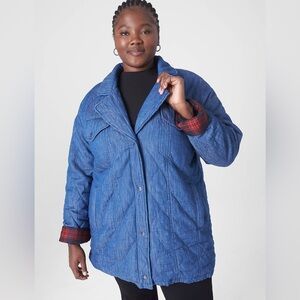 NWT Lane Bryant Quilted Denim Jacket with Red Plaid Lining,24
